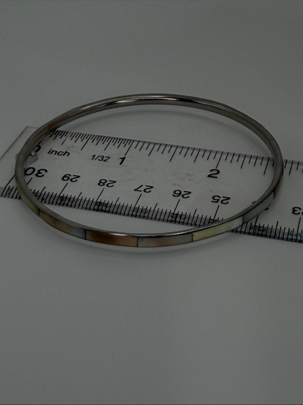 Delicate Silver with Iridescent Inlays Bangle Set - Modern Stackable Bracelets - Picture 6 of 7